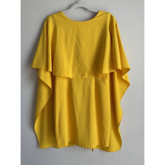 ZARA Women's Open Back Yellow Ruffle Cape Mini Dress Size Small Modest‎ - Picture 5 of 12